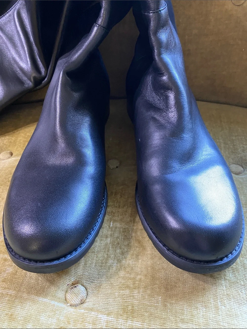 Stuart Weismann black over the knee leather and fabric boots, new ,size 10